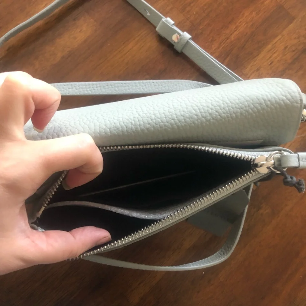 NWT $228 AllSaints FETCH LEATHER CHAIN WALLET CROSSBODY BAG in Sky Blue!